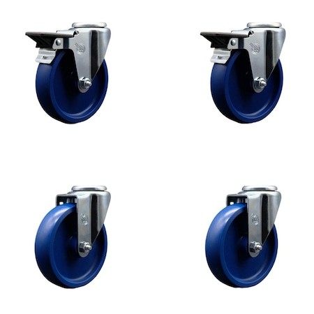 Service Caster 5'' Solid Poly Wheel Swivel Bolt Hole Caster Set with 2 Posi Lock Brakes, 4PK SCC-BH20S514-SPUS-PLB-2-S-2